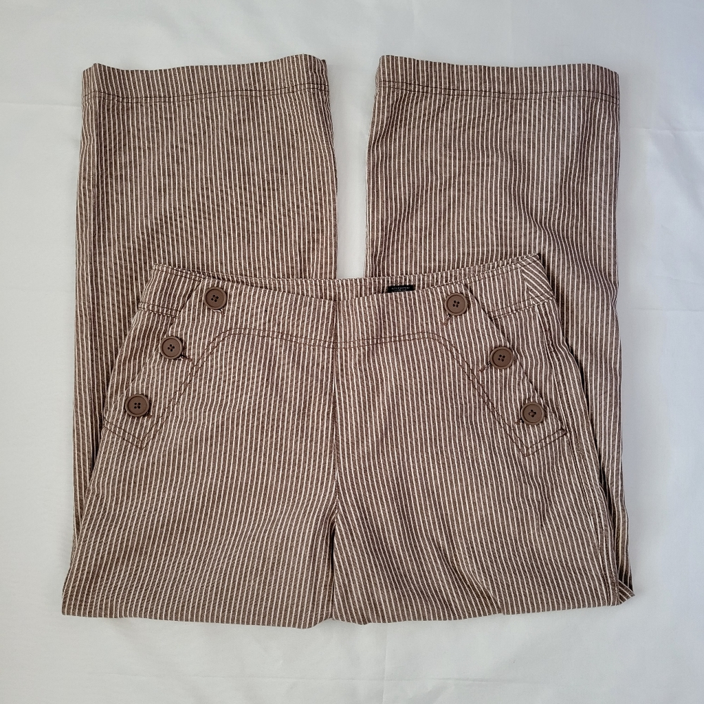 Larry Levine Brown Striped Cropped Pants